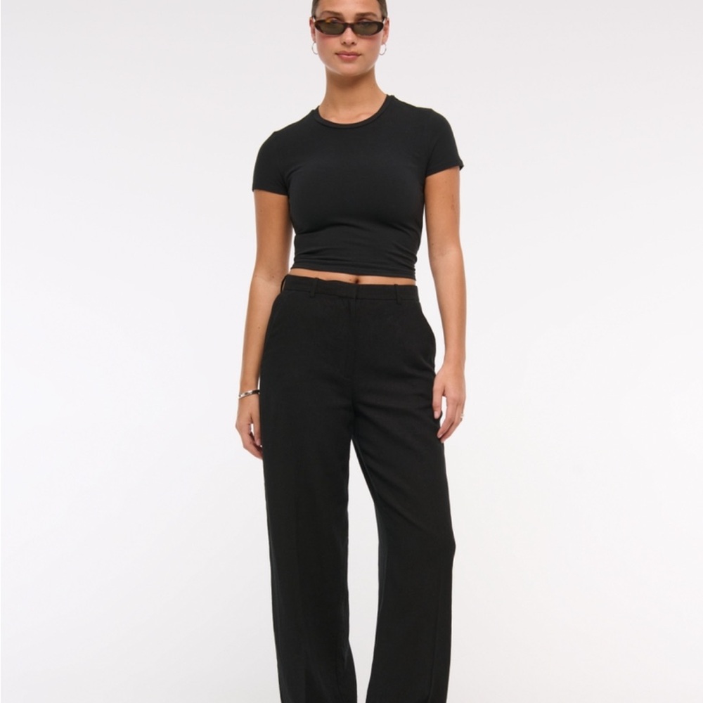 Curve Love Tailored Linen-Blend Wide Leg Pant - Abercrombie and Fitch